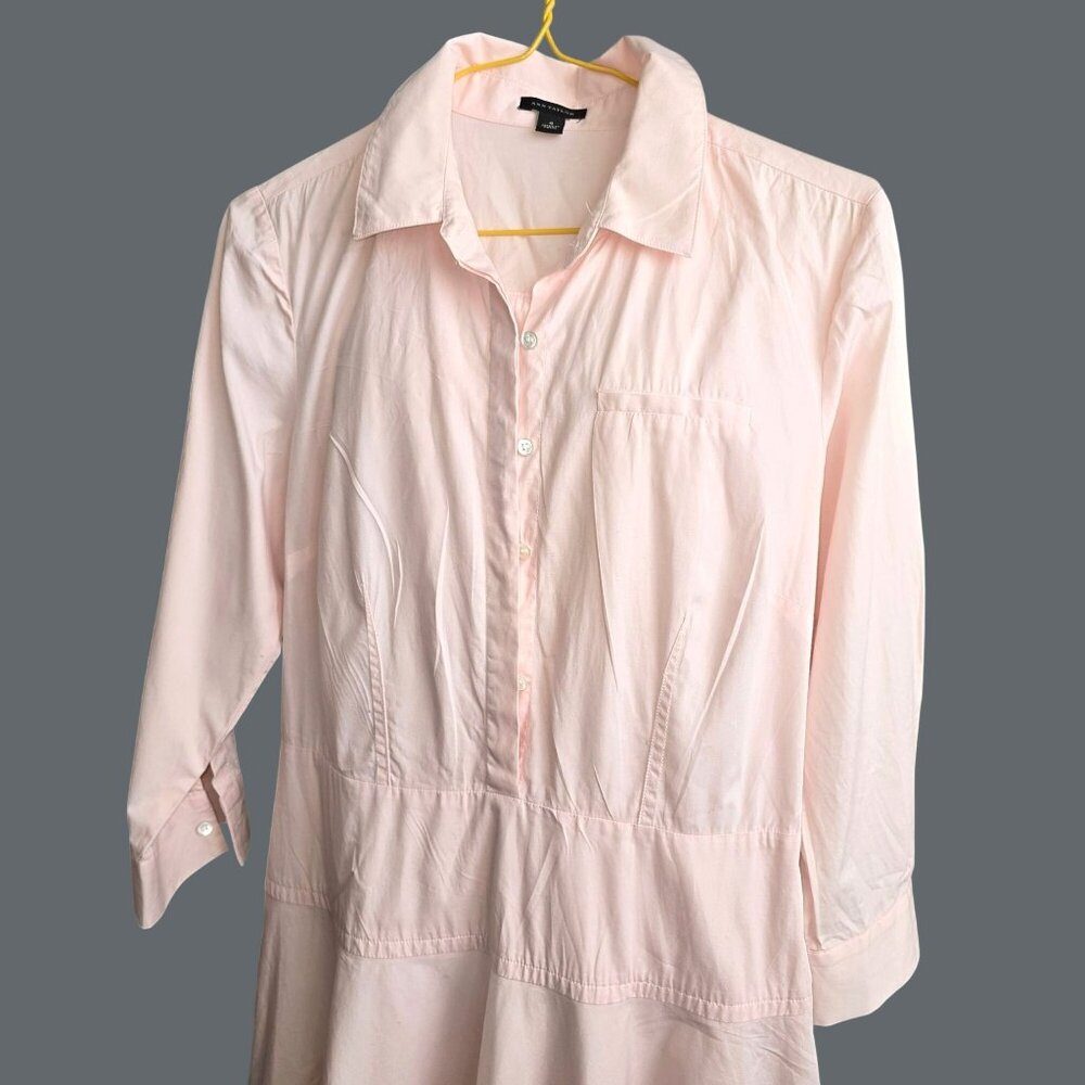 Ann Taylor Pink Dress Button-Down Midi Size 4 Flare Skirt JJ4220